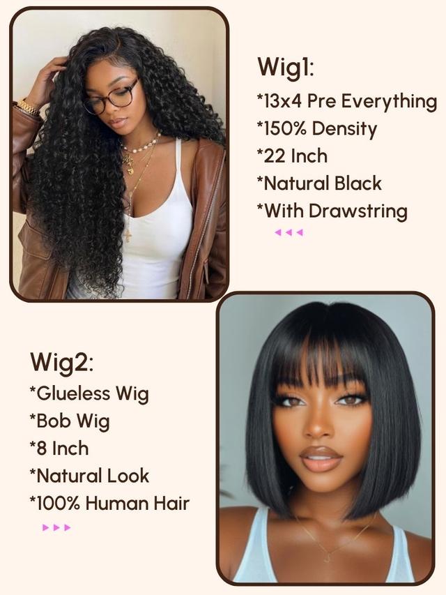 A model displays the UNice Pay $79 Get 2 wig 24H, showing wigs for black women.