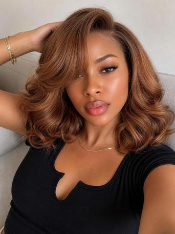 UNice Copper Brown Body Wave Bob Wig Bye-Bye Slip™ 13×4 Lace Front Glueless Glam-Ready Warm Copper Glow Polished Finish