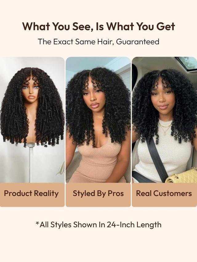 UNice 7x5 Bye-Bye Slip Glueless Curly Texture Extremely Light Wig With Finger Coil Ends 150% Density Premium Hair Drawstring Wig
