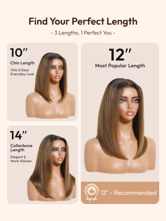 UNice Bye-Bye Slip 7x5 & 13x4 Lace Black to Chestnut Brown Ombre Yaki Bob Wig