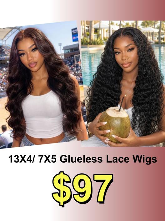 20" 13x4 Pre Cut Lace Front Soft Water Wave with Fluffy Loose Curly Ends Wig& 18" 7x5 Bye Bye Slip Lace Mahogany Brown Loose Wave Drawstring Wig with Face-Framing Layers