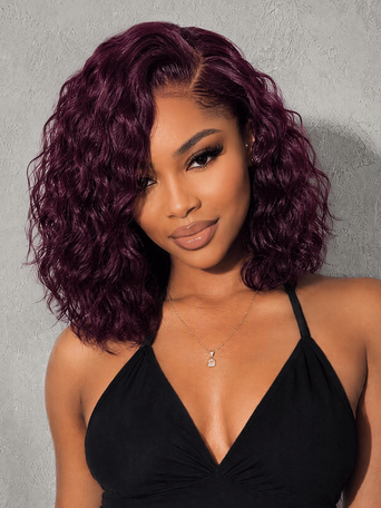 UNice Black Cherry Side Part Wavy Bob Wig Bye-Bye Slip™ 6×4 Lace Closure Glueless Glam-Ready Full-Body Volume 220% Density