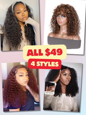 4 Styles All $49: Jerry Curly | Deep Wave | Kinky Curly