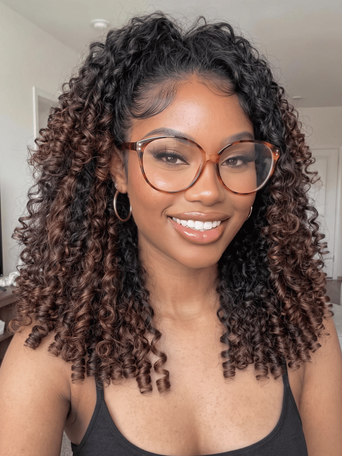 UNice 7x5 Bye Bye Slip™ Glueless Lace Black to Chestnut Brown Ombre Burmese Curly With Finger Coil Ends Wig-Vacation Ready With Flexi-Fit Drawstring