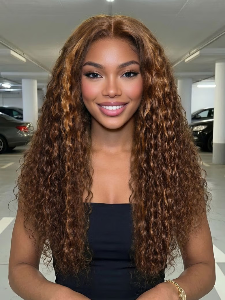 [BOGO Free | For All Length] 13x4 Pre-Everything Lace Frontal Toffee Brown With Piano Highlights Water Wave Glueless Wig With Drawstring