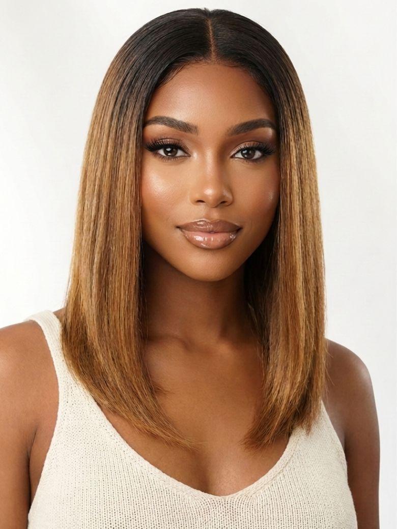 [ Down to $69 ] UNice Bye-Bye Slip 13x4 Lace Black to Chestnut Brown Ombre Yaki Bob Wig Limited Time Sale