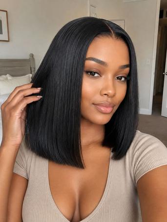 7x5 Bye Bye Slip Put On And Go Easy Daily Style Glueless Lace Bleached Knots Bob Wig 150% Density