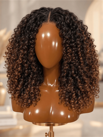 UNice Brown Ombre Burmese Curly Bye-Bye Slip™ Ready-to-Go Glueless Human Hair Wig