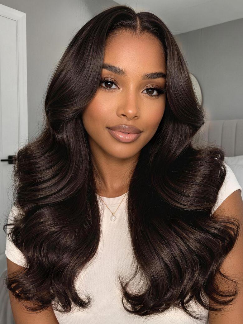 UNice Espresso Brown Body Wave Bye-Bye Slip™ 7x5 Lace Human Hair Wig with with Voluminous Layers & Bouncy Curls