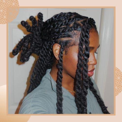 Half-up half-down twist hairstyle with chunky two-strand twists