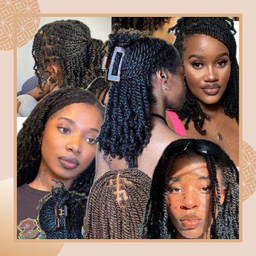Collage of different twist braid protective hairstyles and textures
