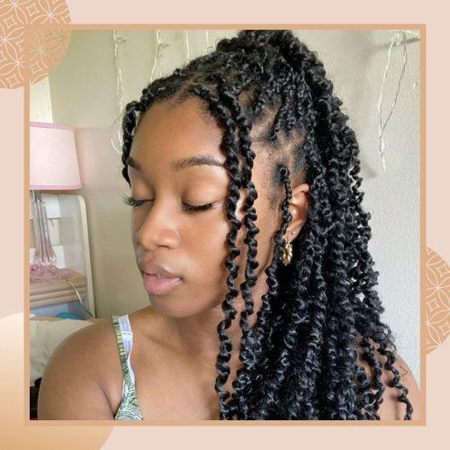 Water wave passion twists protective hairstyle with curly texture