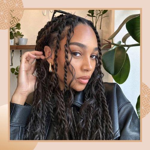 Long Boho twists protective hairstyle with wavy curly tendrils