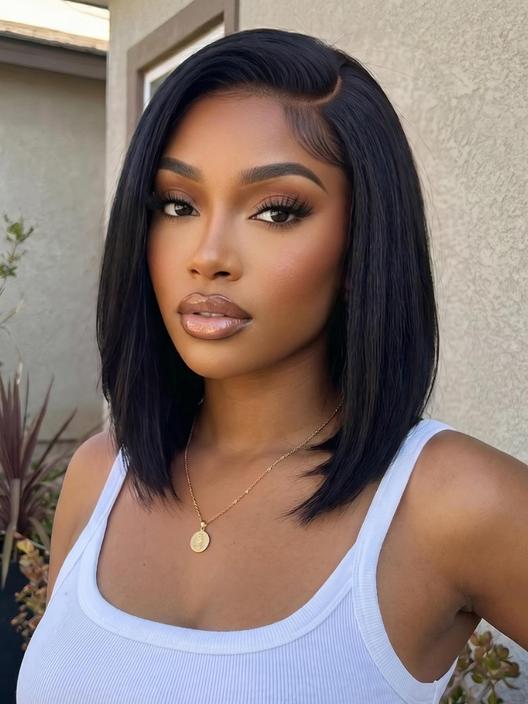 UNice Bye-Bye Slip 6x4 Lace Glueless Natural Black Side Part Sleek Blunt Cut Bob Wig Chin Length Straight Hair
