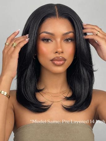 UNice Yaki Bob Bye-Bye Slip™ Put-On-and-Go Glueless Lace Human Hair Natural Black Wig for Beginners