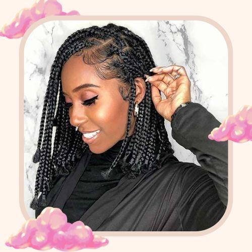 Asymmetrical bob box braids protective hairstyle with side part