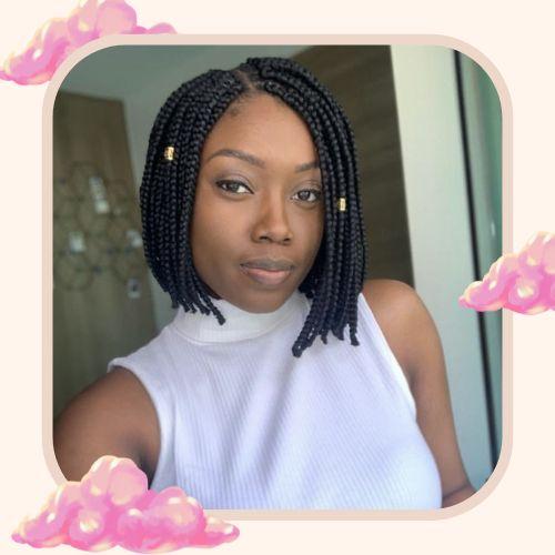 Side-parted short bob box braids protective hairstyle