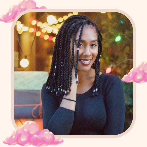 Short bob box braids decorated with clear hair beads