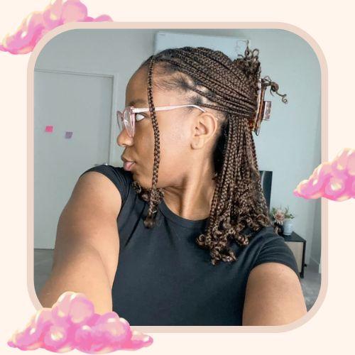 Half-up knotless bob box braids with curly ends