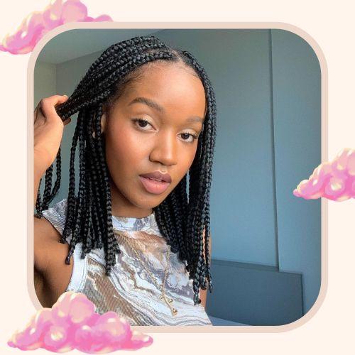 Sleek shoulder-length bob box braids with center part