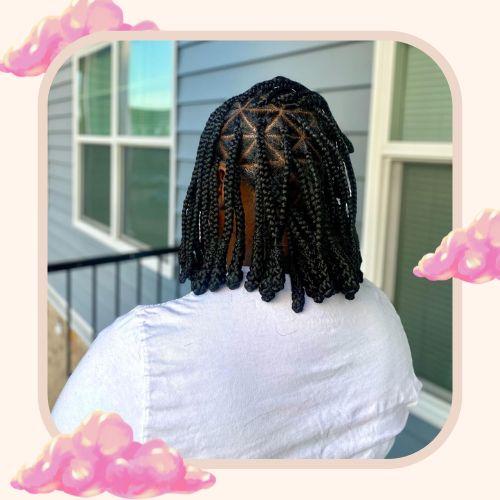 Back view of bob box braids with triangle scalp parting pattern