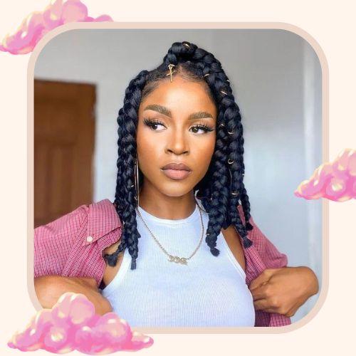 Thick jumbo bob box braids hairstyle in natural black