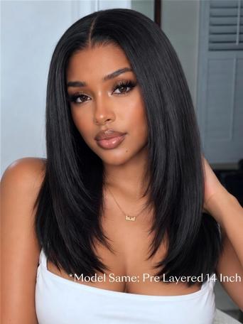 UNice Yaki Bob Bye-Bye Slip™ Put-On-and-Go Glueless Lace Human Hair Natural Black Wig for Beginners