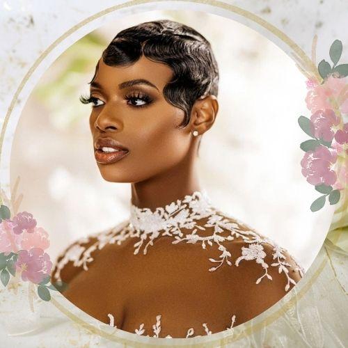 Vintage finger waves short wedding hairstyle for black women on natural TWA hair