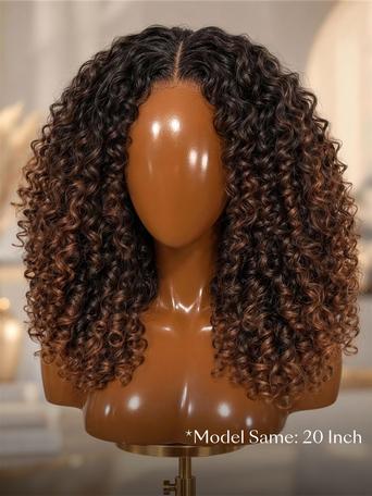 UNice Brown Ombre Burmese Curly Bye-Bye Slip™ Ready-to-Go Glueless Human Hair Wig