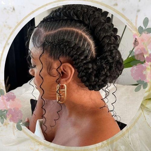 Intricate cornrow braided low bun bridal hairstyle for black women