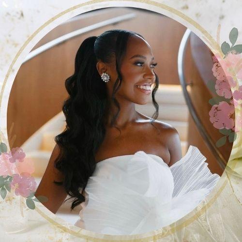 Sleek high ponytail wavy bridal hairstyle for black women