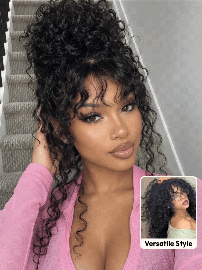 UNice Shaggy Curly Bangs 2×4 Lace Glueless Human Hair Drawstring Wig for Beginners