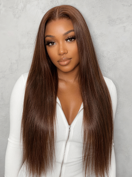 UNice Chestnut Brown Highlights Straight Bye-Bye Slip™ 7x5 Lace Glueless Human Hair Wig