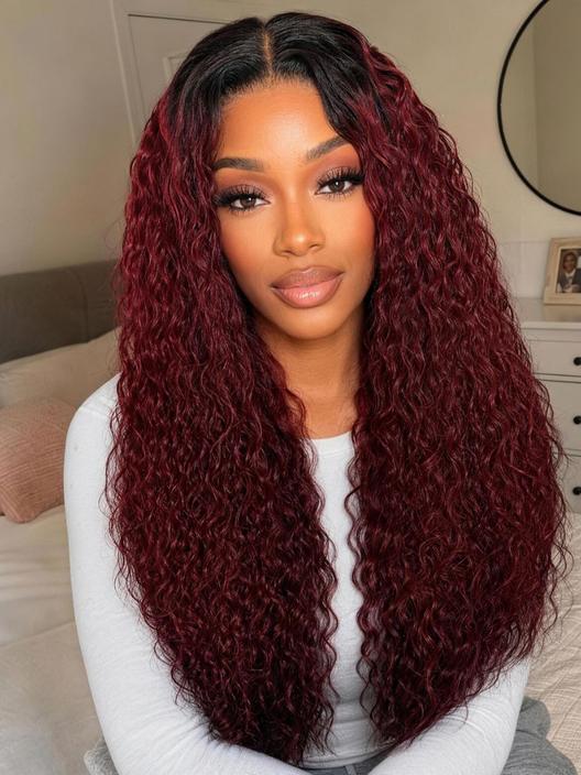 UNice Black to Burgundy Ombre Water Wave Bye-Bye Slip™ 7x5 Lace Glueless Human Hair Wig
