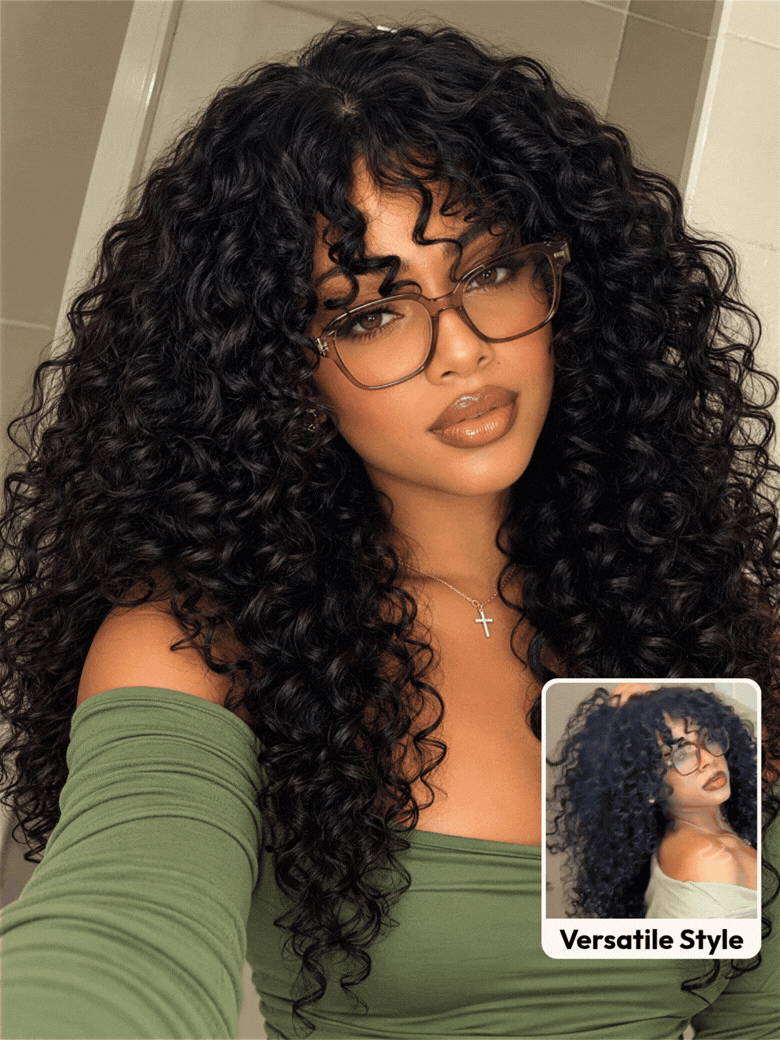 UNice Shaggy Curly Bangs 2×4 Lace Glueless Human Hair Drawstring Wig for Beginners