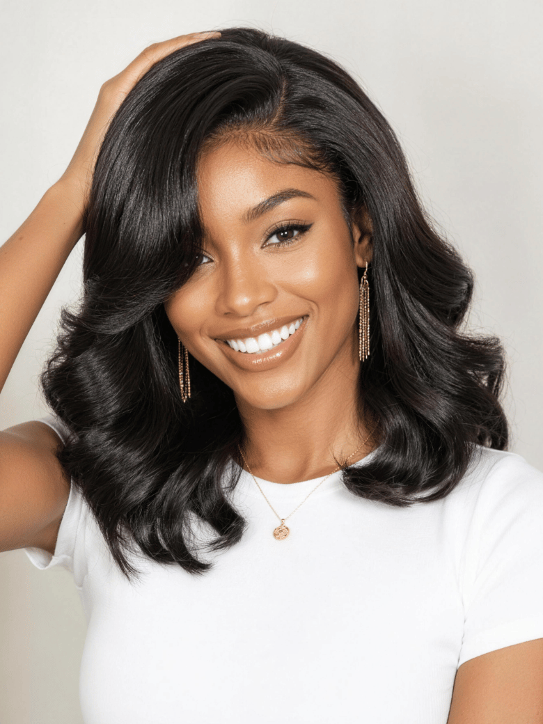 UNice Layered Wavy Bob Bye-Bye Slip™ 6×4 Lace Glueless Human Hair Wig 220% Density