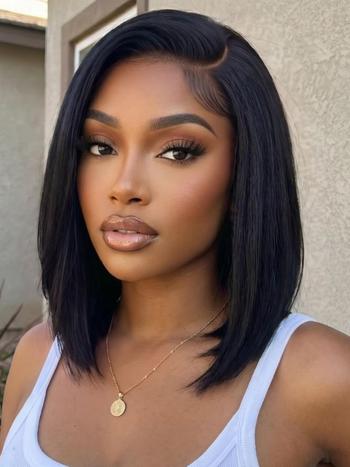 UNice Bye-Bye Slip™ 6x4 Lace Glueless Natural Black Side Part Sleek Blunt Cut Bob Wig Chin Length Straight Hair