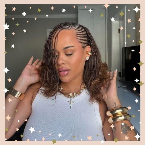 Tyla-inspired half braided bob half sew-in hairstyle with wavy hair extensions