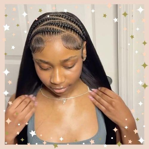 Half stitch braids half sew-in hairstyle with long bone straight hair