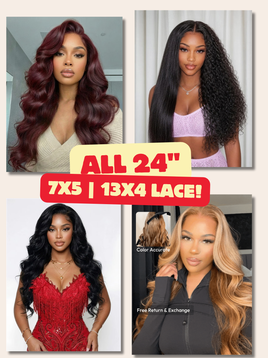 All 24" 7x5 Pre-Cut Lace Bye-Bye Slip | 13x4 Pre-Everything Lace | 7x5 Bye Bye Knots Wig