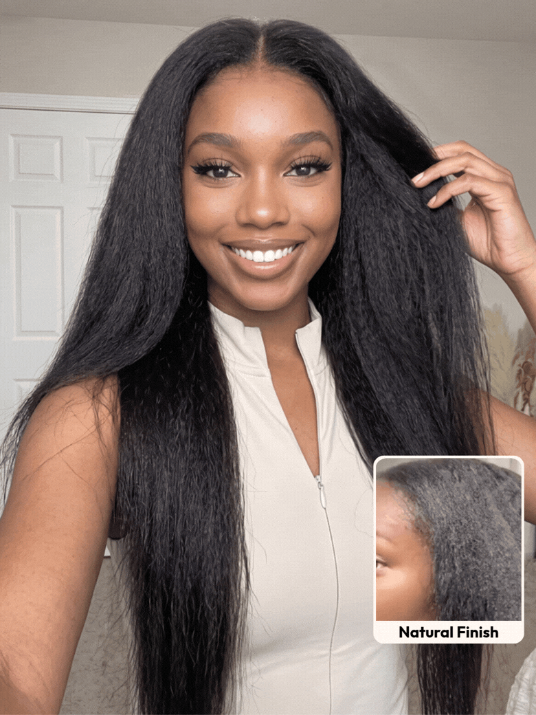UNice Kinky Straight InvisiBlend™ V Part Human Hair Wig with Minimal Leave-Out for Protective Style