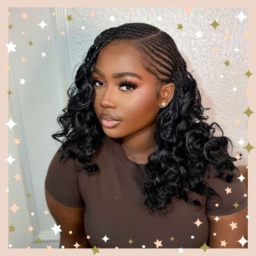 Half cornrows half sew-in hairstyle with bouncy French curl hair extensions