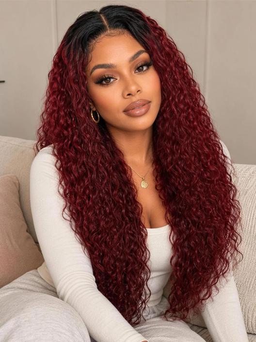 UNice Black to Burgundy Ombre Water Wave Bye-Bye Slip™ 7x5 Lace Glueless Human Hair Wig