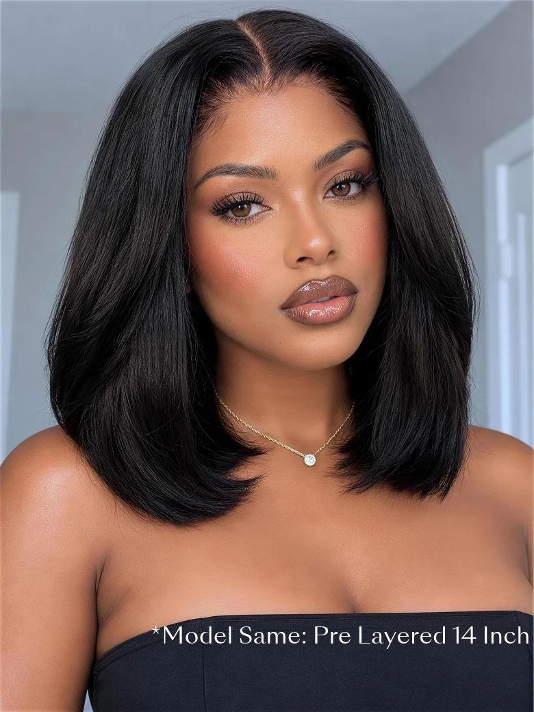 UNice Yaki Bob Bye-Bye Slip™ Put-On-and-Go Glueless Lace Human Hair Natural Black Wig for Beginners