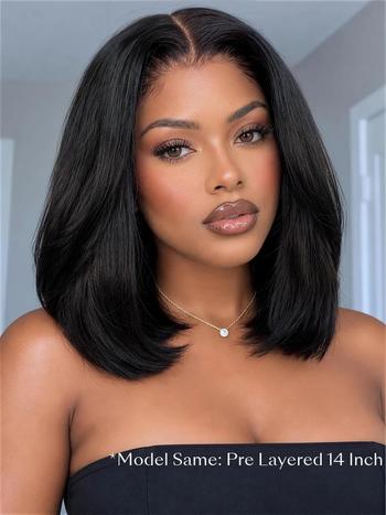 UNice Yaki Bob Bye-Bye Slip™ Put-On-and-Go Glueless Lace Human Hair Natural Black Wig for Beginners