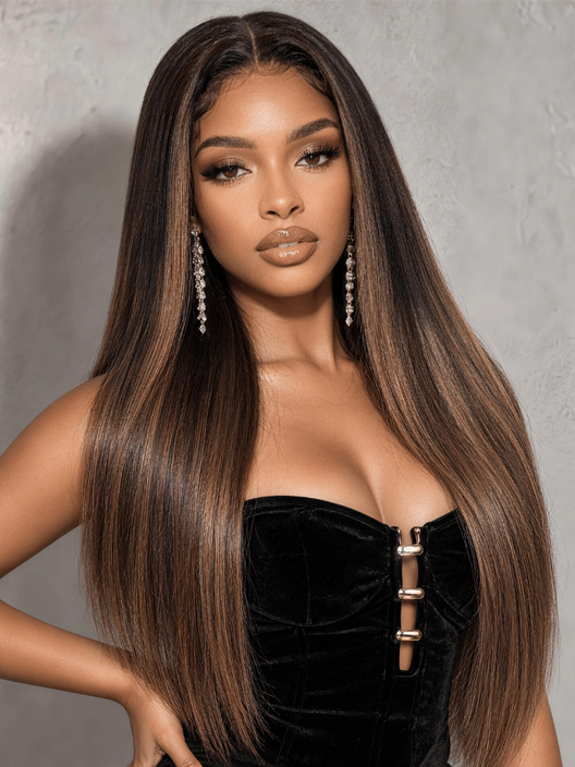 UNice Chestnut Brown Ombre Straight Bye-Bye Slip™ 7x5 Lace Glueless Human Hair Wig