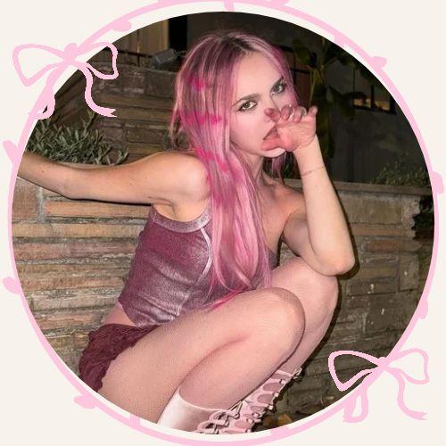 Adela Jergova with pink hair featuring y2k raccoon tail stripes