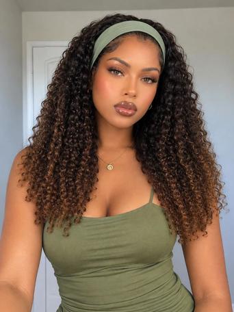 UNice Chestnut Brown Ombre Burmese Curly 2-in-1 Switch™ Breathable Headband & Half Wig