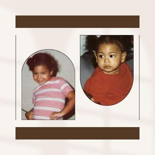 Childhood photos of Beyoncé showing her natural dark-brown hair