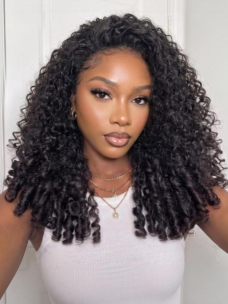 UNice Half Wig MeltLine™ Burmese Curly with Finger Coily Ends Beginner Friendly with Flexi-Fit Drawstring